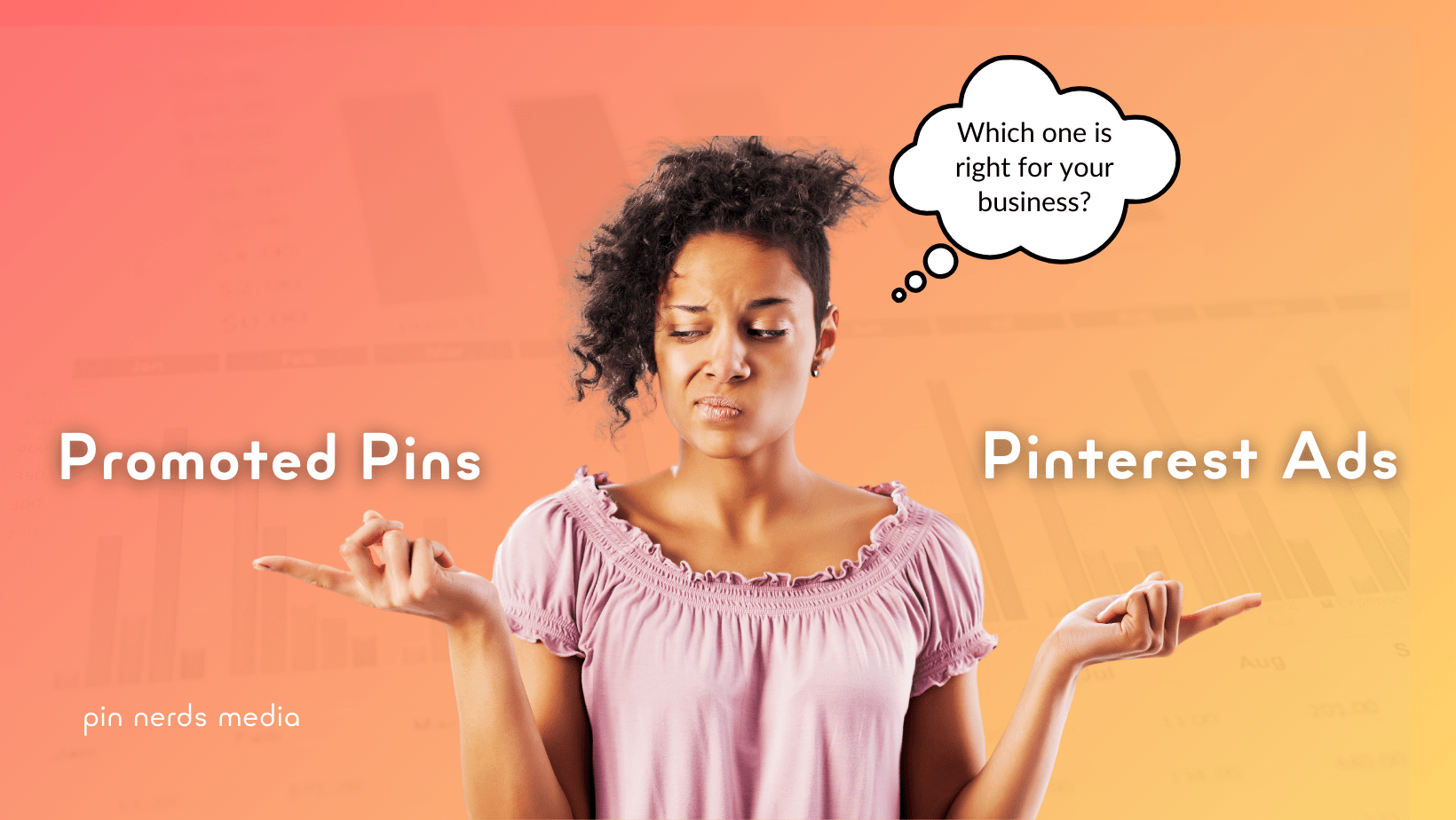 Women comparing Promoted Pins and Pinterest Ads, pondering which is best for her business.