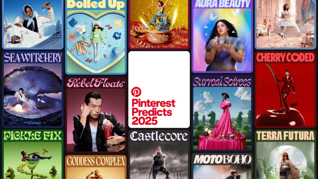 Collection of images showing Pinterest's 2025 trend predictions, each image with a unique theme.